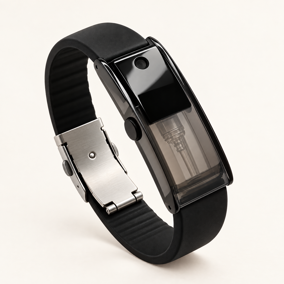 Oro perfume bracelet in black with smoked window and steel clasp